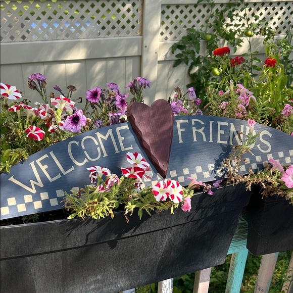 Wooden Handmade Welcome Friends Sign with Heart Country Home 29"x6.5" - Picture 7 of 17